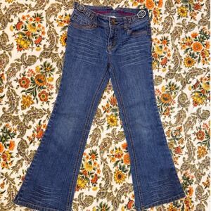VTG Y2K Hannah Montana Girls Blue Flare Jeans Denim Embroidered Logo Pockets - 8